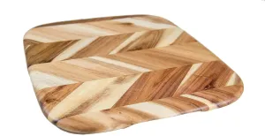 Lipper International Acacia Herringbone Rounded Edge Cutting and Serving Board with Inset Handles for Chopping Meats, Fruits and Vegetables, Small, 12 1/2" x 14 1/2" x 3/4" Thick