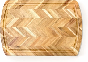 Lipper International Acacia Rect. Herringbone Design Chopping Board, Side Grooves, deep Well, 18X12X1”