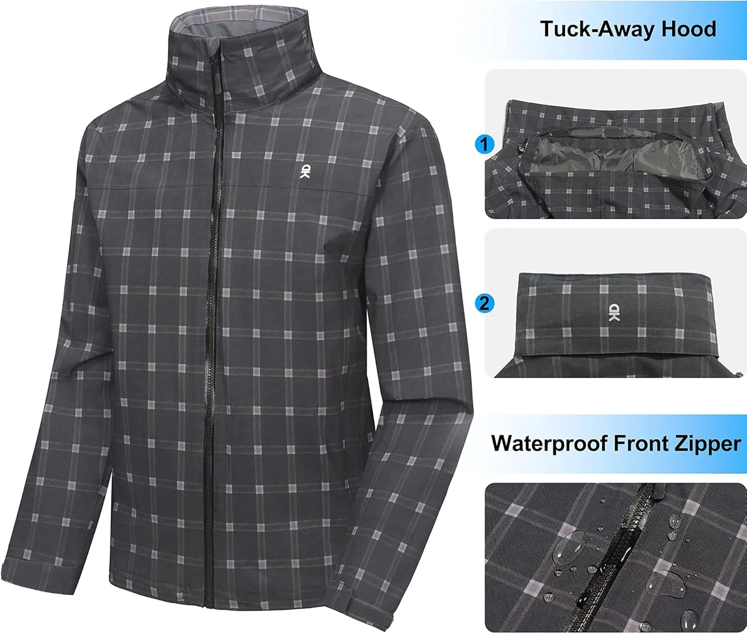 Little Donkey Andy Men's Waterproof Rain Jacket, Lightweight Rain Coat, Raincoat with Hood for Golf Hiking