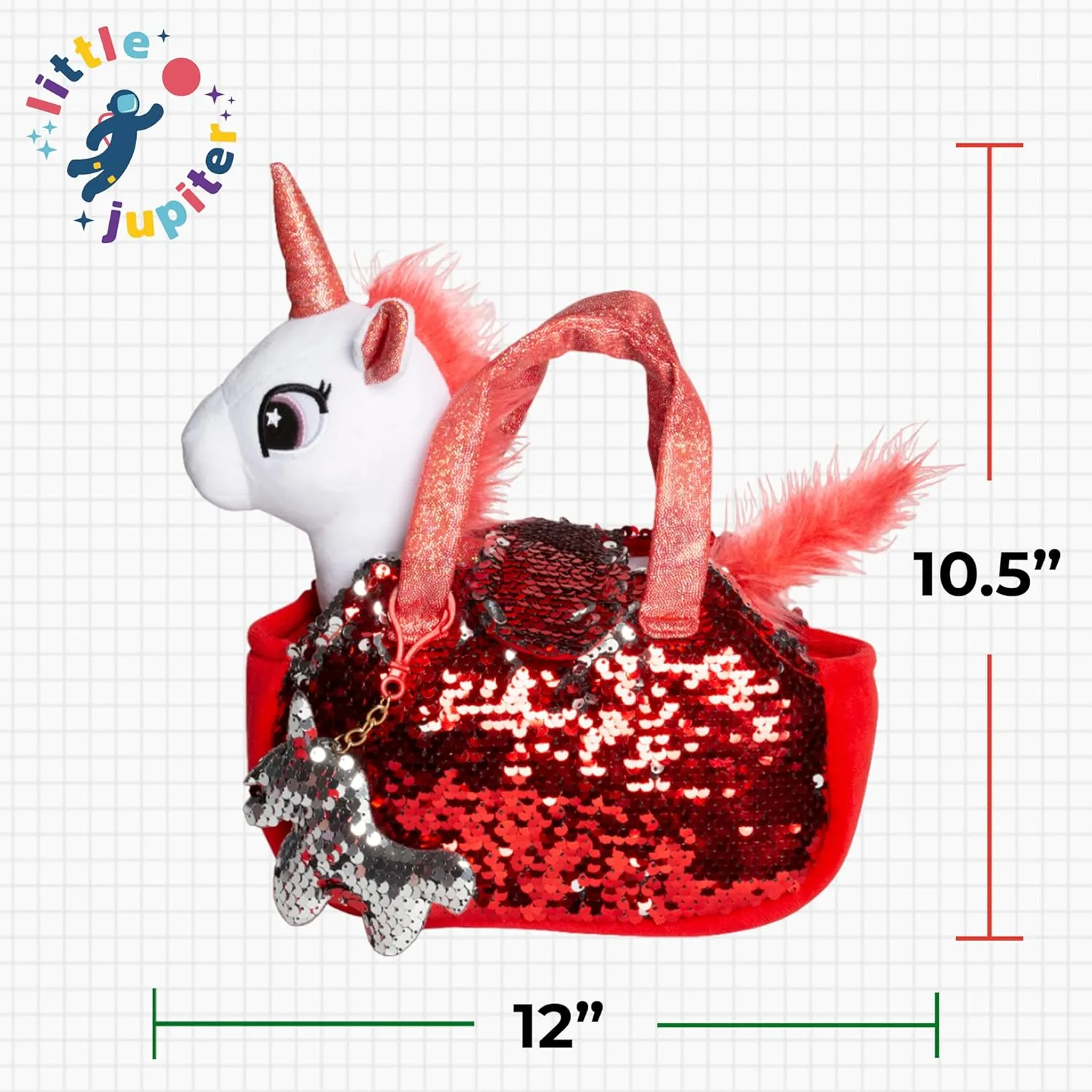 Little Jupiter Plush Pet Set w/Purse - Unicorn Stuffed Animals for Girls - Stuffed Unicorns - Gift for Age 4-7 yrs (White Red Unicorn)