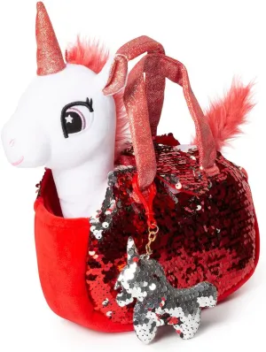 Little Jupiter Plush Pet Set w/Purse - Unicorn Stuffed Animals for Girls - Stuffed Unicorns - Gift for Age 4-7 yrs (White Red Unicorn)
