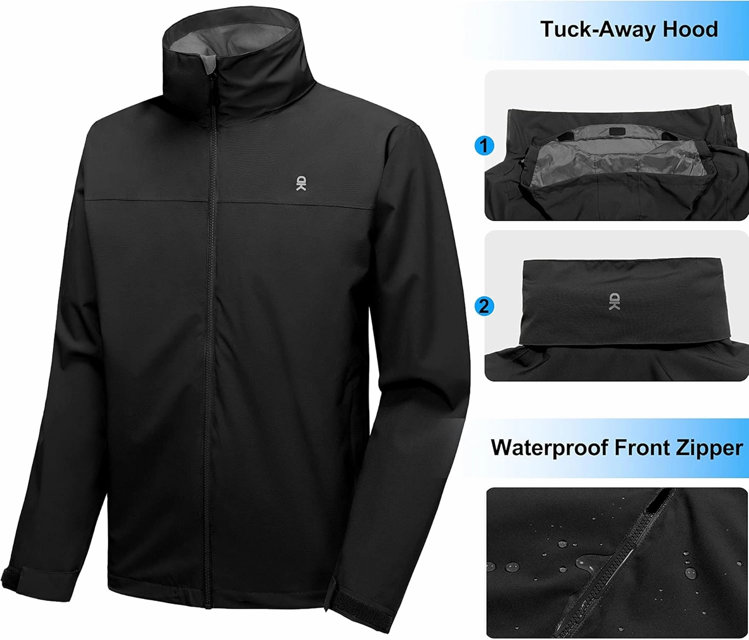 Little Donkey Andy Men's Waterproof Rain Jacket, Lightweight Rain Coat, Raincoat with Hood for Golf Hiking