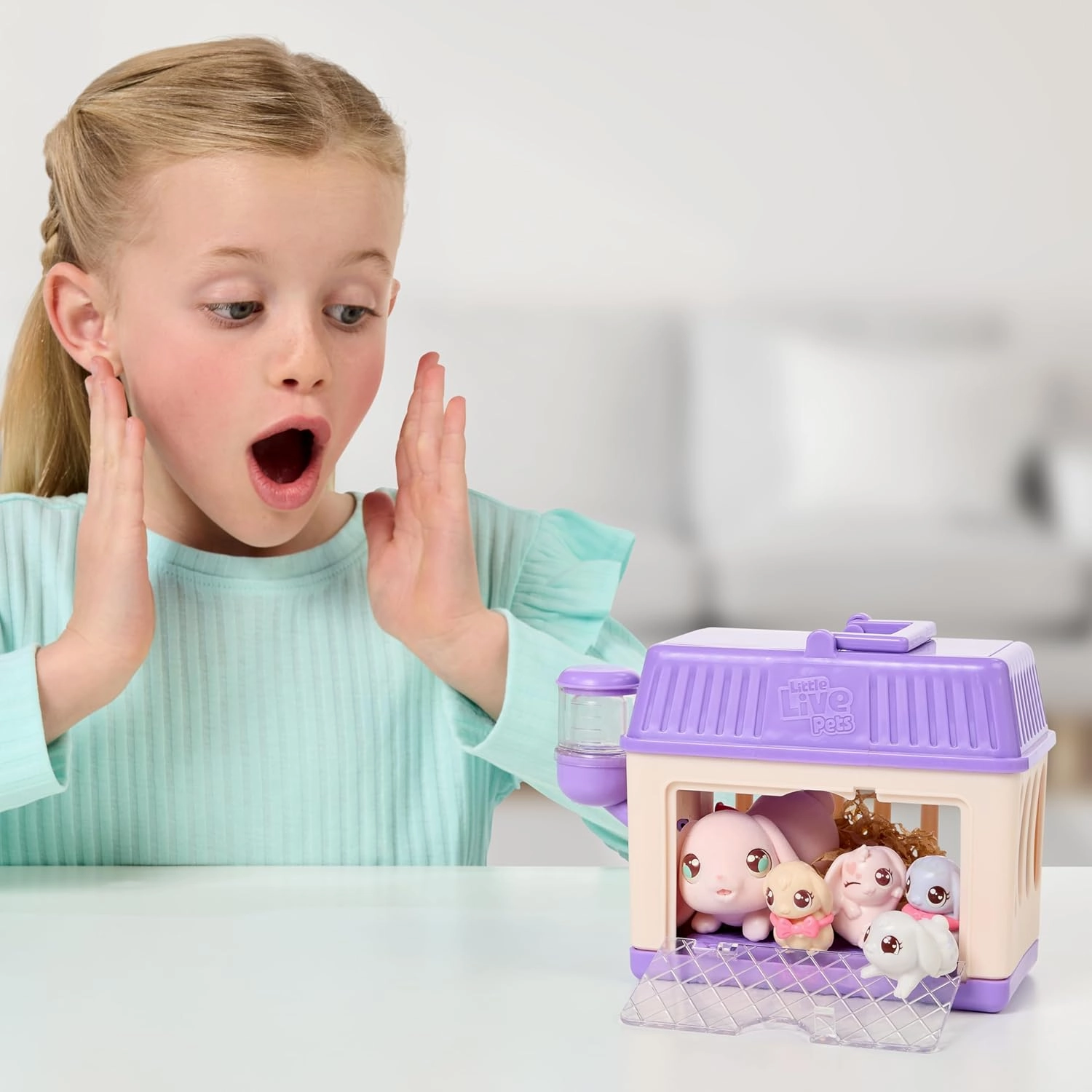 Little Live Pets Mama Surprise Minis Bunny, Care for Your Mama Hamster or Mama Bunny in Their Hutch to Reveal 2, 3, or 4 Mini Babies
