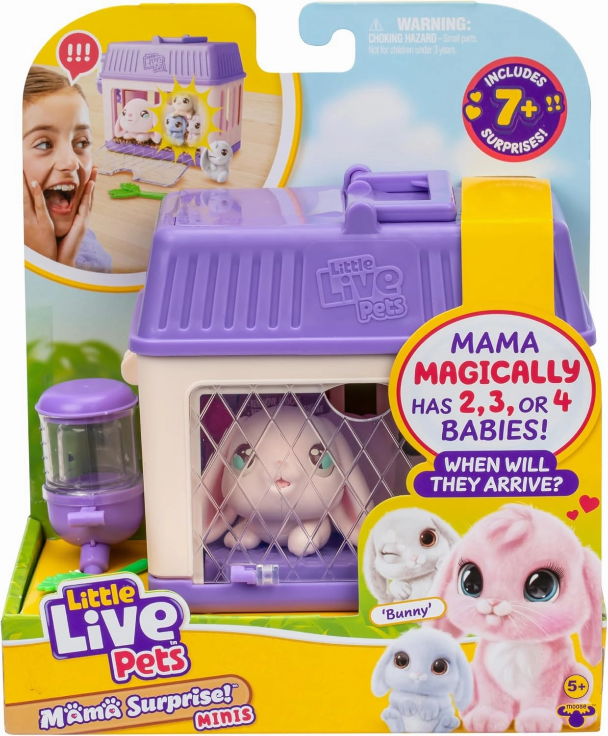 Little Live Pets Mama Surprise Minis Bunny, Care for Your Mama Hamster or Mama Bunny in Their Hutch to Reveal 2, 3, or 4 Mini Babies