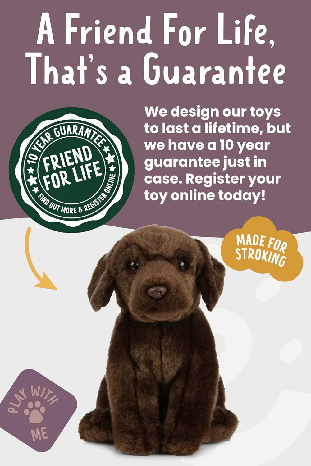Living Nature Chocolate Labrador Stuffed Animal | Fluffy Dog Animal | Soft Toy Gift for Kids | 8 inches