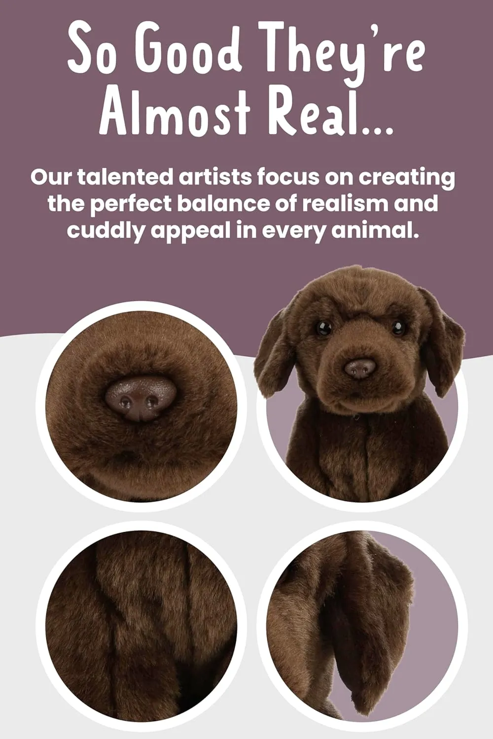 Living Nature Chocolate Labrador Stuffed Animal | Fluffy Dog Animal | Soft Toy Gift for Kids | 8 inches