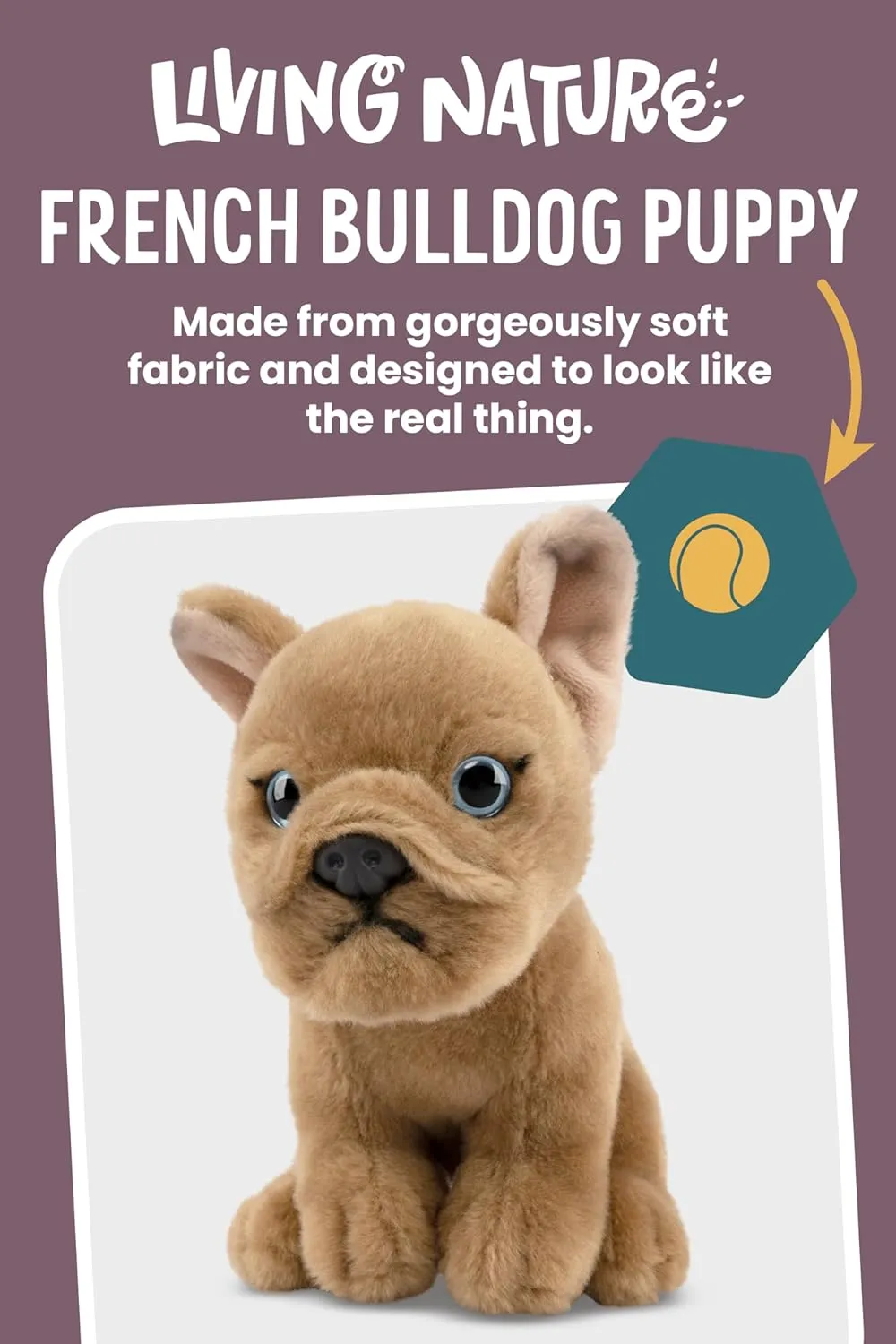 Living Nature French Bulldog Puppy Sand Stuffed Animal | Fluffy Dog Animal | Soft Toy Gift for Kids | 7 inches (Sand)