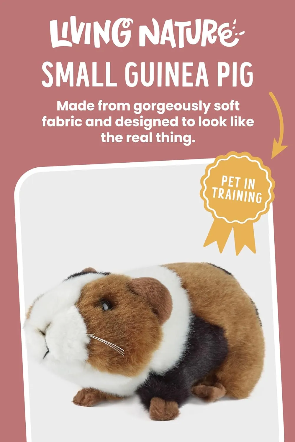 Living Nature Guinea Pig, Realistic Soft Cuddly Small Pig Toy, Naturli Eco-Friendly Plush, White, 18cm
