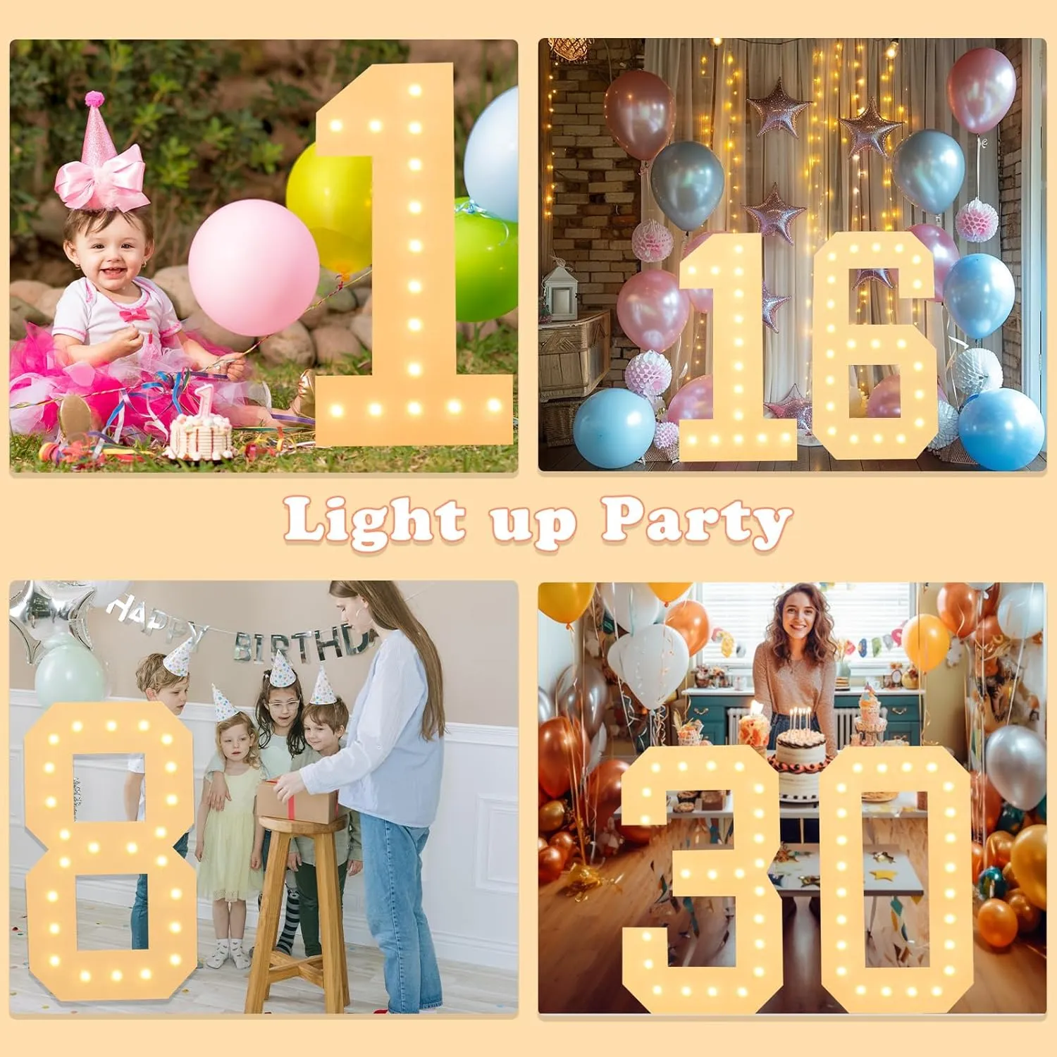 LOBOOM 4FT Light Up Numbers, Marquee Numbers 4 Feet Tall Giant Number 6 Mosaic Big Number Sign for 6th 16th 60th Birthday Party Backdrop Anniversary Decorations, Pre-Cut Large Frame