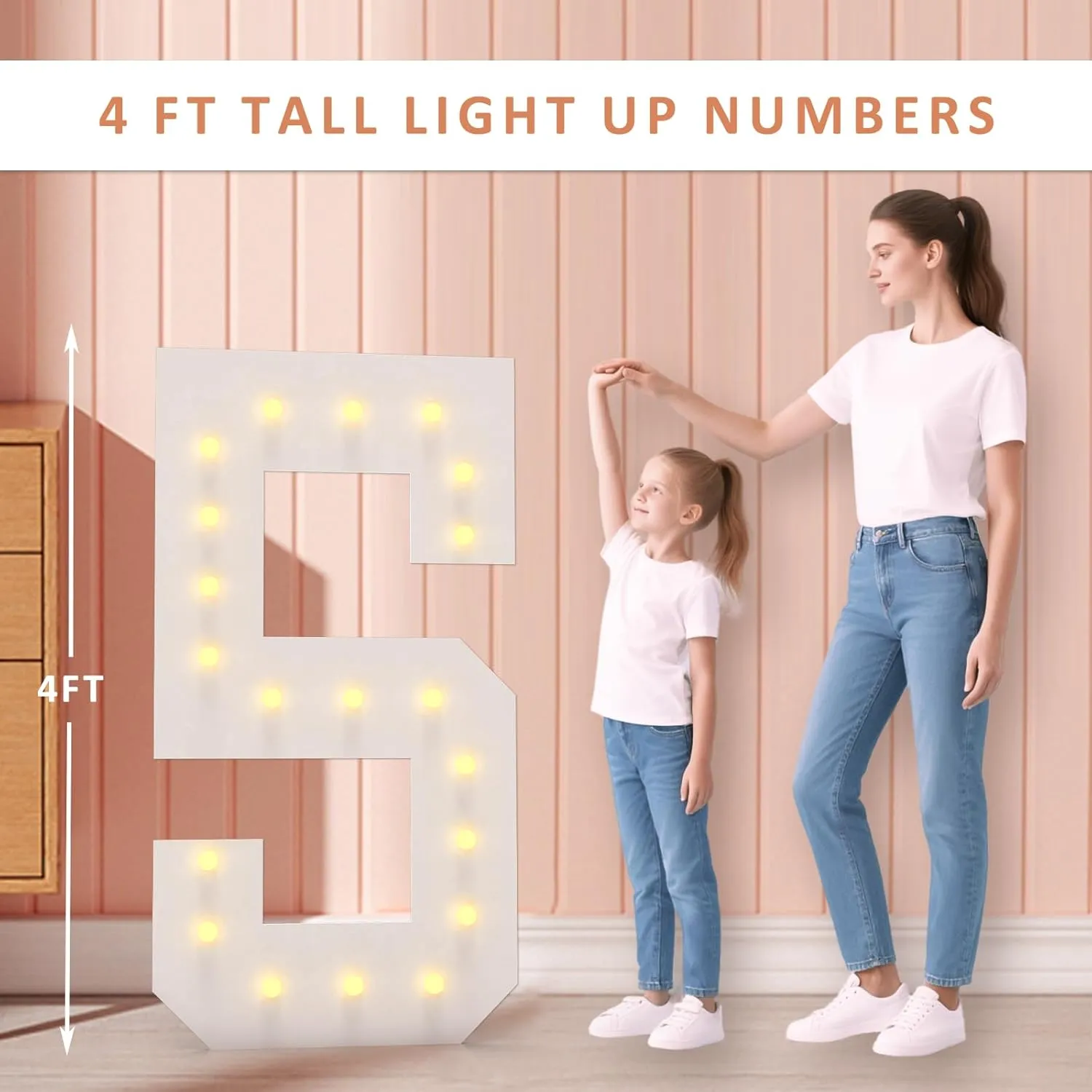 LOBOOM 4FT Light Up Numbers, Marquee Numbers 4 Feet Tall Giant Number 6 Mosaic Big Number Sign for 6th 16th 60th Birthday Party Backdrop Anniversary Decorations, Pre-Cut Large Frame