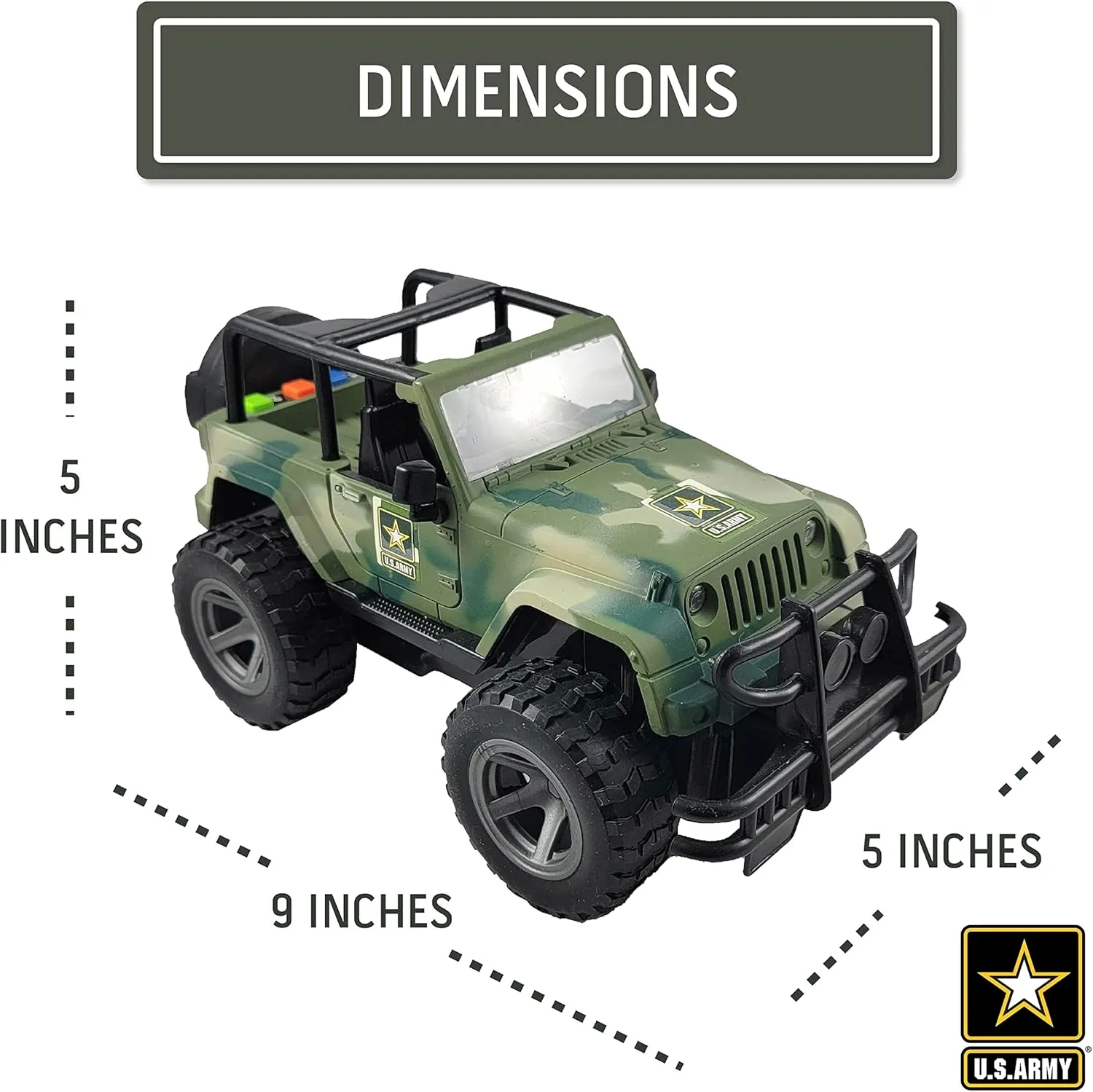 Lollipop United States Army Friction Powered 1/16 Model Off Road Vehicle w/Car Light & Sound, Push & Go Toy Rescue Battle Truck Military Toys 3  yrs old
