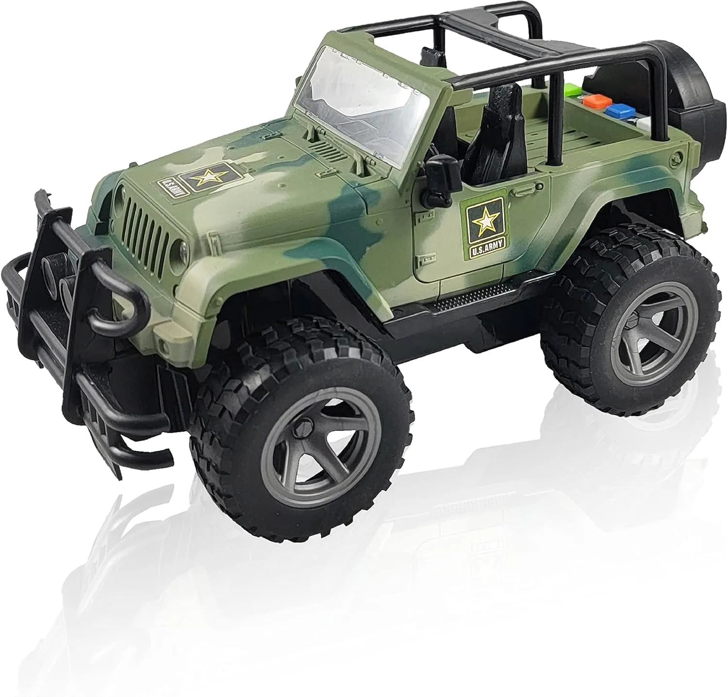 Lollipop United States Army Friction Powered 1/16 Model Off Road Vehicle w/Car Light & Sound, Push & Go Toy Rescue Battle Truck Military Toys 3  yrs old