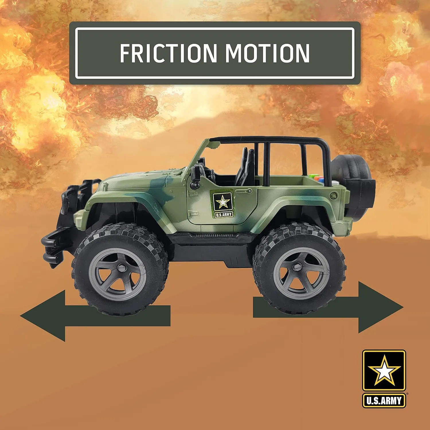 Lollipop United States Army Friction Powered 1/16 Model Off Road Vehicle w/Car Light & Sound, Push & Go Toy Rescue Battle Truck Military Toys 3  yrs old