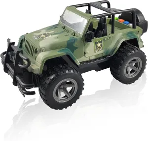 Lollipop United States Army Friction Powered 1/16 Model Off Road Vehicle w/Car Light & Sound, Push & Go Toy Rescue Battle Truck Military Toys 3  yrs old