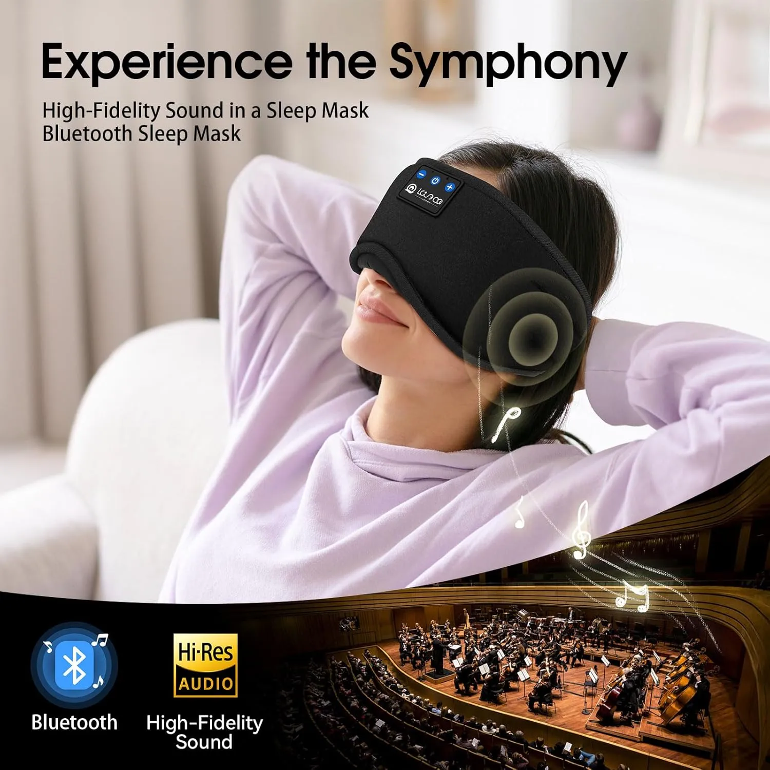 LOVE EYE Sleep Headphones Bluetooth 5.4 Sleeping Eye Mask Wireless Music Earphones with HD Speakers for Side Sleepers Total Blackout Cotton Mask for Travel, Home, Office, Unique Gifts