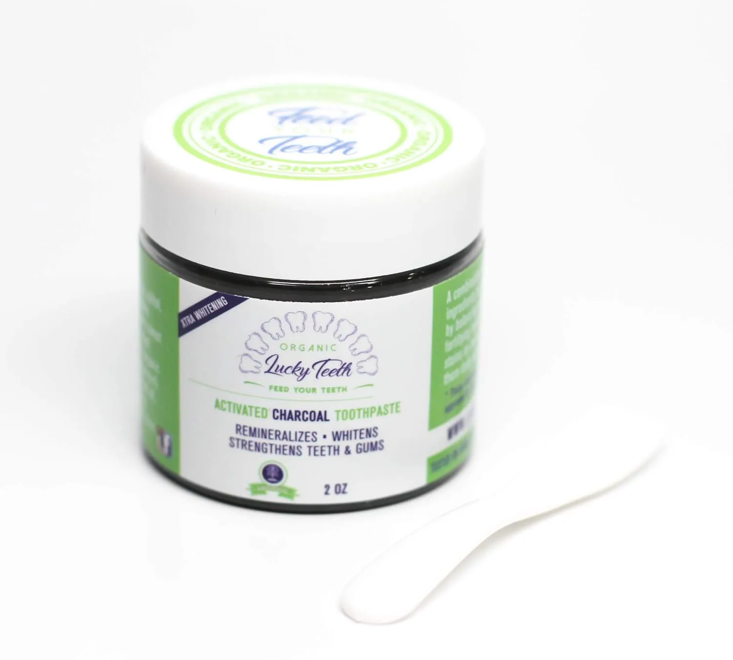 Lucky Teeth Organic Toothpaste- Mixed -Charcoal   Regular (White) -All Natural, Remineralizes and Fortifies Teeth and Gums. (2 Bottles) (2 OZ PET Plastic)