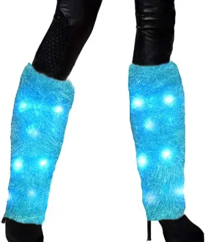 Luwint LED Flashing Furry Arm Leg Warmers - Light Up Clothing Accessories for Halloween Party Costume Christmas Rave, 1 pair