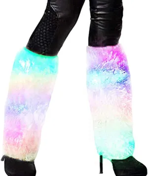 Luwint LED Flashing Furry Arm Leg Warmers - Light Up Clothing Accessories for Halloween Party Costume Christmas Rave, 1 pair