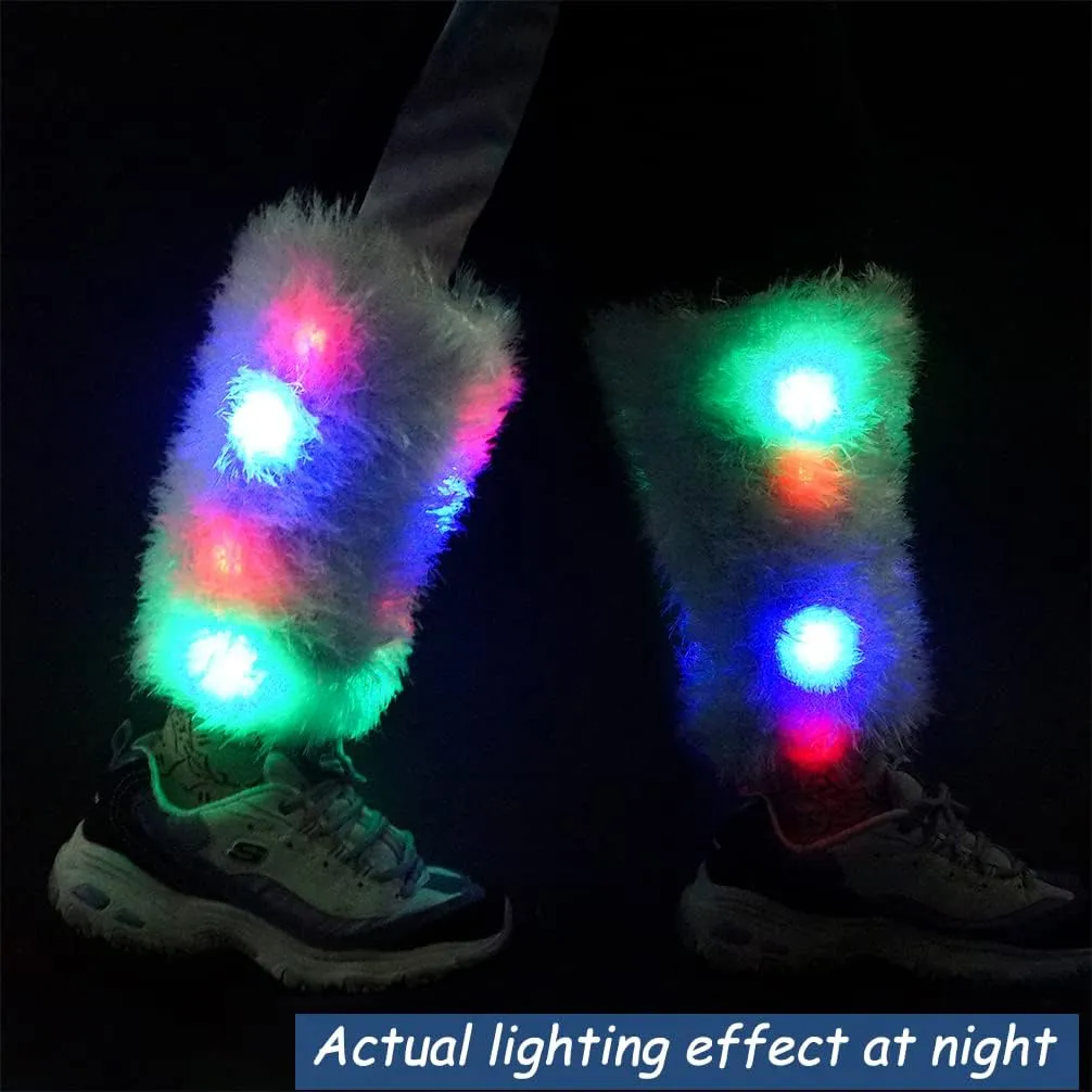 Luwint LED Flashing Furry Arm Leg Warmers - Light Up Clothing Accessories for Halloween Party Costume Christmas Rave, 1 pair