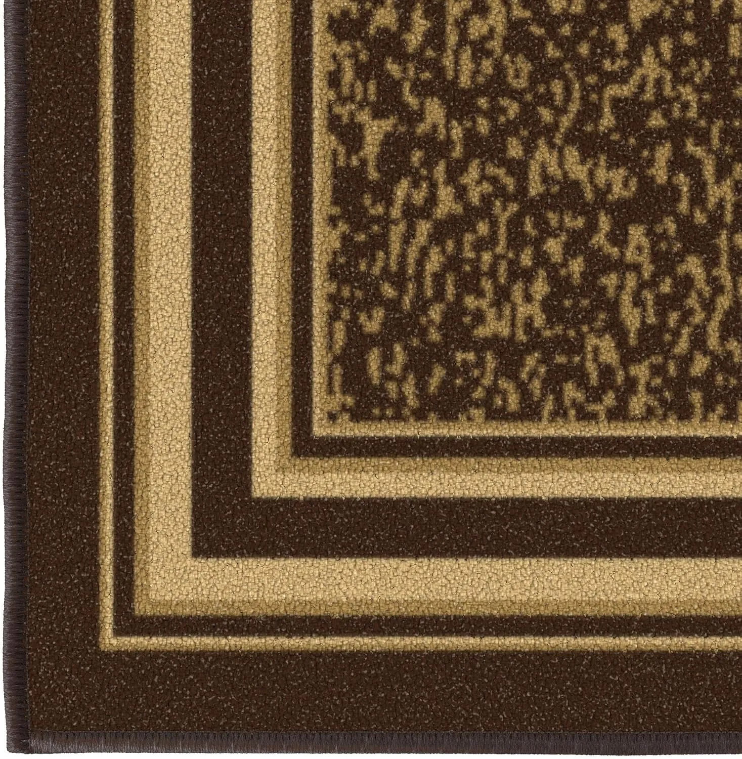 Machine Washable Bordered Design Non-Slip Rubberback 2x7 Traditional Runner Rug for Hallway, Kitchen, Bedroom, Living Room, 1'10" x 7', Brown
