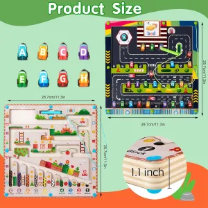 Magnetic Color and Number Maze, 2 in 1 Magnetic Color Maze, Magnetic Alphabet Maze Trains Fine Motor Skills, Magnetic Puzzles for Toddlers 3-5 (Adventure-A)