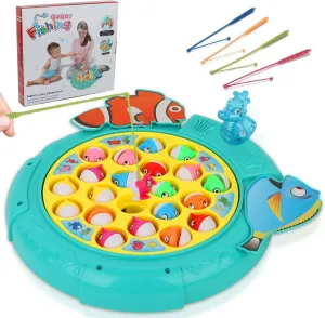Magnetic Fishing Games Set - Fun and Educational Fishing Toys for Toddlers and Kids, Includes 21 Fish, 4 Poles, Rotating Board, and On-Off Music, Perfect Fish Toy for Go Fish Fun