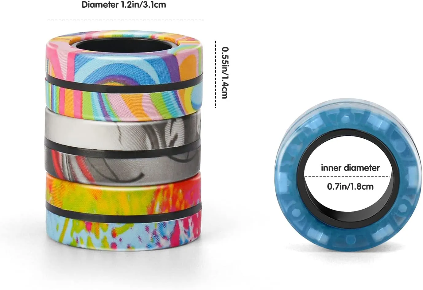 Magnetic Rings Fidget Toy Set, Idea ADHD Fidget Rings for Anxiety Relief Therapy, Great Gift for Adults, Teens, Kids (B-1)
