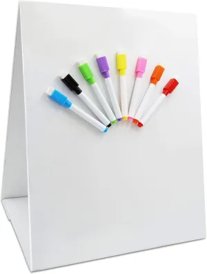 Magnetic Tabletop Desktop Easel &Whiteboard with Bonus 8X Dry Erase Markers. Double Sided and Self-Standing (16” X 12.5”)