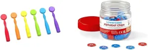 Magnetic Wands and Lowercase Alphabet Chips - Rainbow Magnets with Handles for Literacy and Science Exploration, Letter Recognition for Spelling
