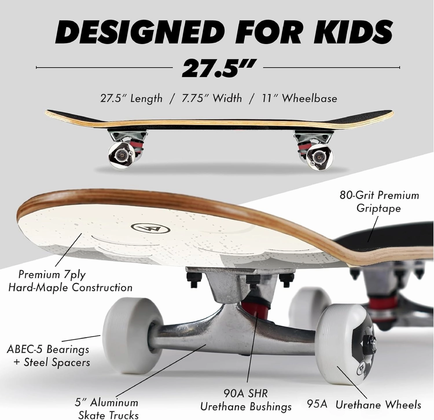 Magneto Complete Skateboard | 6-Layer Canadian Maple Double Kick Concave Deck | Beginners, and Teens