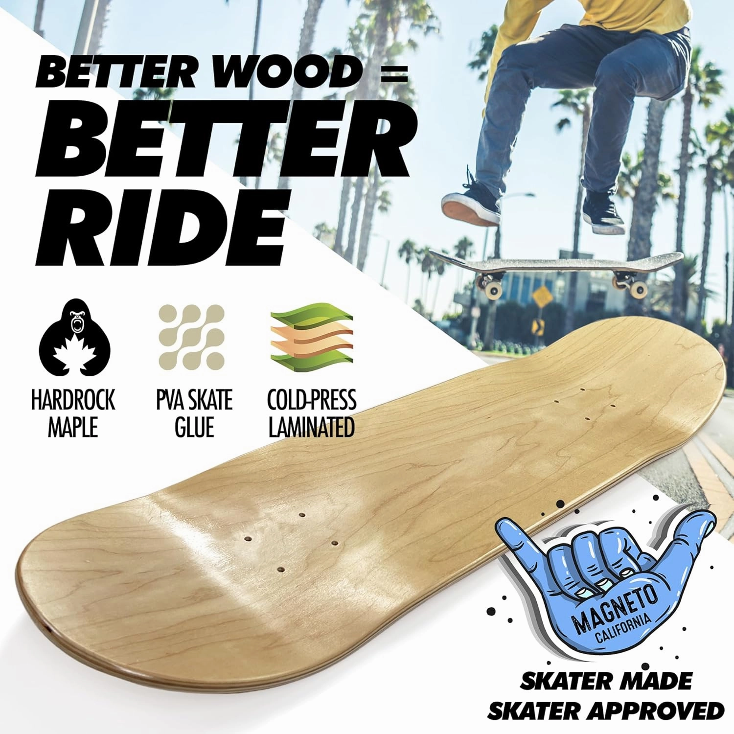 Magneto Complete Skateboard | 6-Layer Canadian Maple Double Kick Concave Deck | Beginners, and Teens