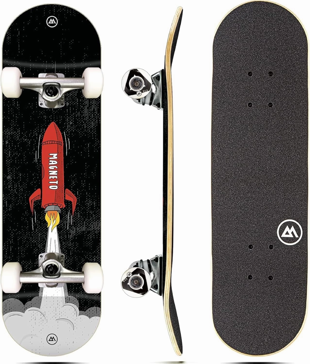 Magneto Complete Skateboard | 6-Layer Canadian Maple Double Kick Concave Deck | Beginners, and Teens