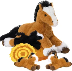 MaoGoLan 4 Pcs Horse Plush Stuffed Animal,Large Stuffed Mommy Horse with Babies Pony Toys Plushies, Pony Stuffed Animal Bulk for Kids Christmas Birthday Gift 21 inches