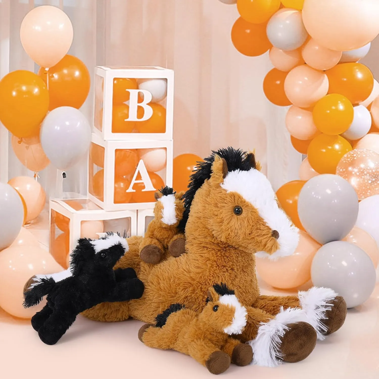 MaoGoLan 4 Pcs Horse Plush Stuffed Animal,Large Stuffed Mommy Horse with Babies Pony Toys Plushies, Pony Stuffed Animal Bulk for Kids Christmas Birthday Gift 21 inches