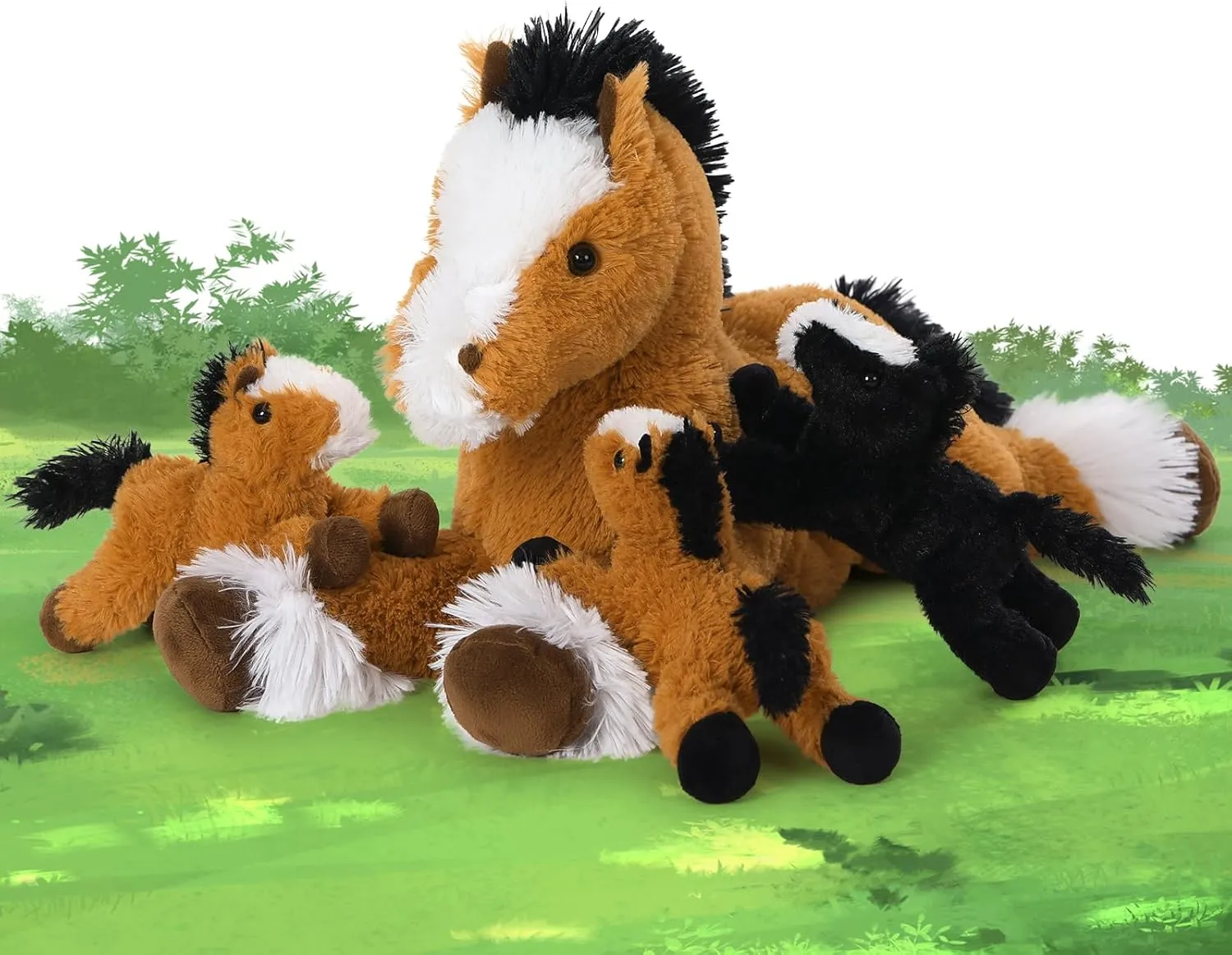 MaoGoLan 4 Pcs Horse Plush Stuffed Animal,Large Stuffed Mommy Horse with Babies Pony Toys Plushies, Pony Stuffed Animal Bulk for Kids Christmas Birthday Gift 21 inches