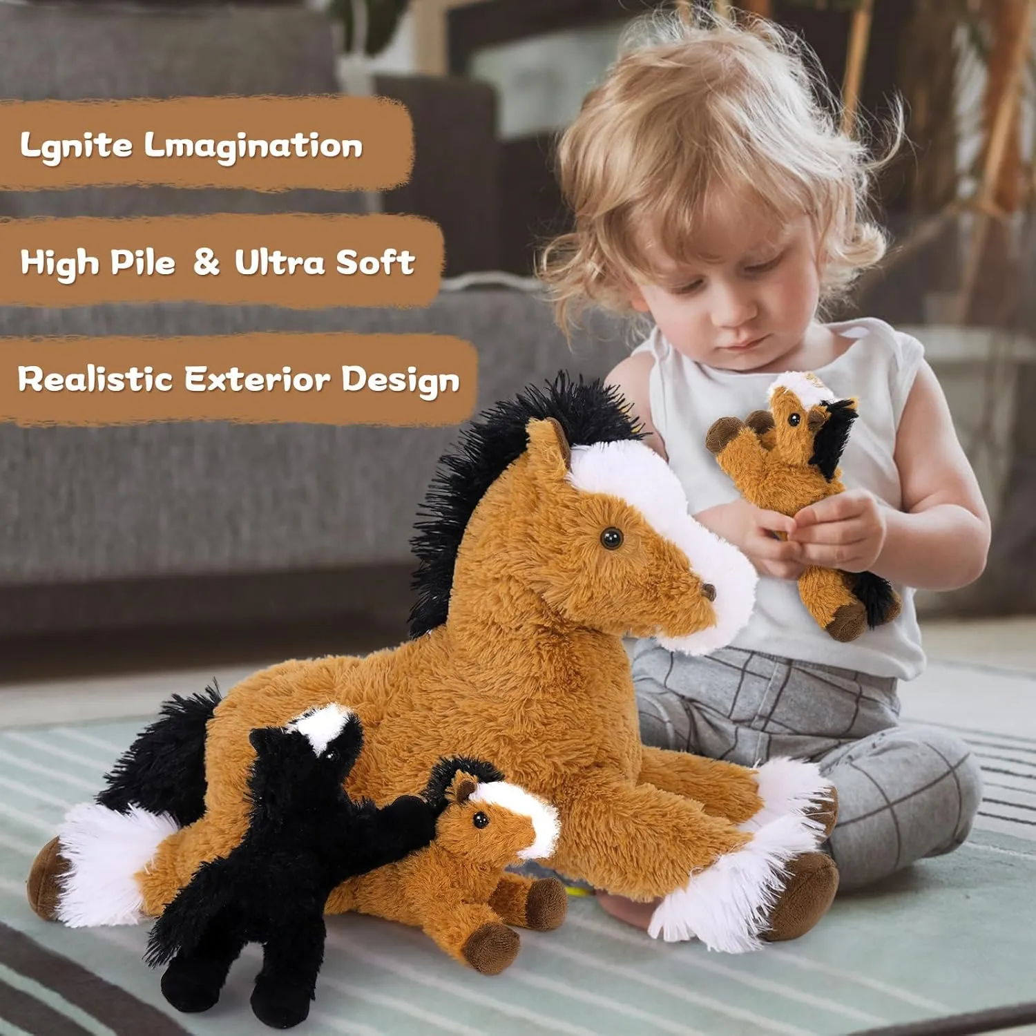 MaoGoLan 4 Pcs Horse Plush Stuffed Animal,Large Stuffed Mommy Horse with Babies Pony Toys Plushies, Pony Stuffed Animal Bulk for Kids Christmas Birthday Gift 21 inches