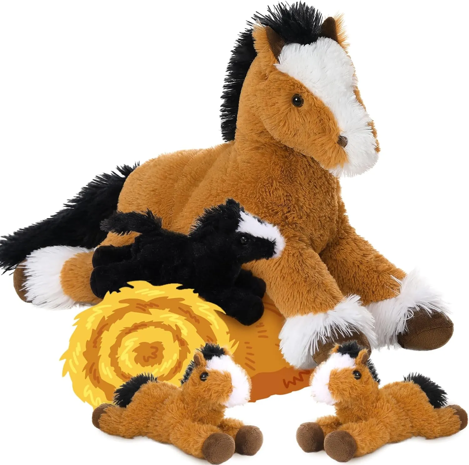 MaoGoLan 4 Pcs Horse Plush Stuffed Animal,Large Stuffed Mommy Horse with Babies Pony Toys Plushies, Pony Stuffed Animal Bulk for Kids Christmas Birthday Gift 21 inches