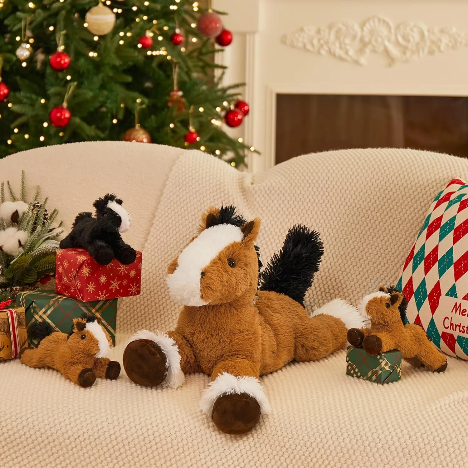 MaoGoLan 4 Pcs Horse Plush Stuffed Animal,Large Stuffed Mommy Horse with Babies Pony Toys Plushies, Pony Stuffed Animal Bulk for Kids Christmas Birthday Gift 21 inches
