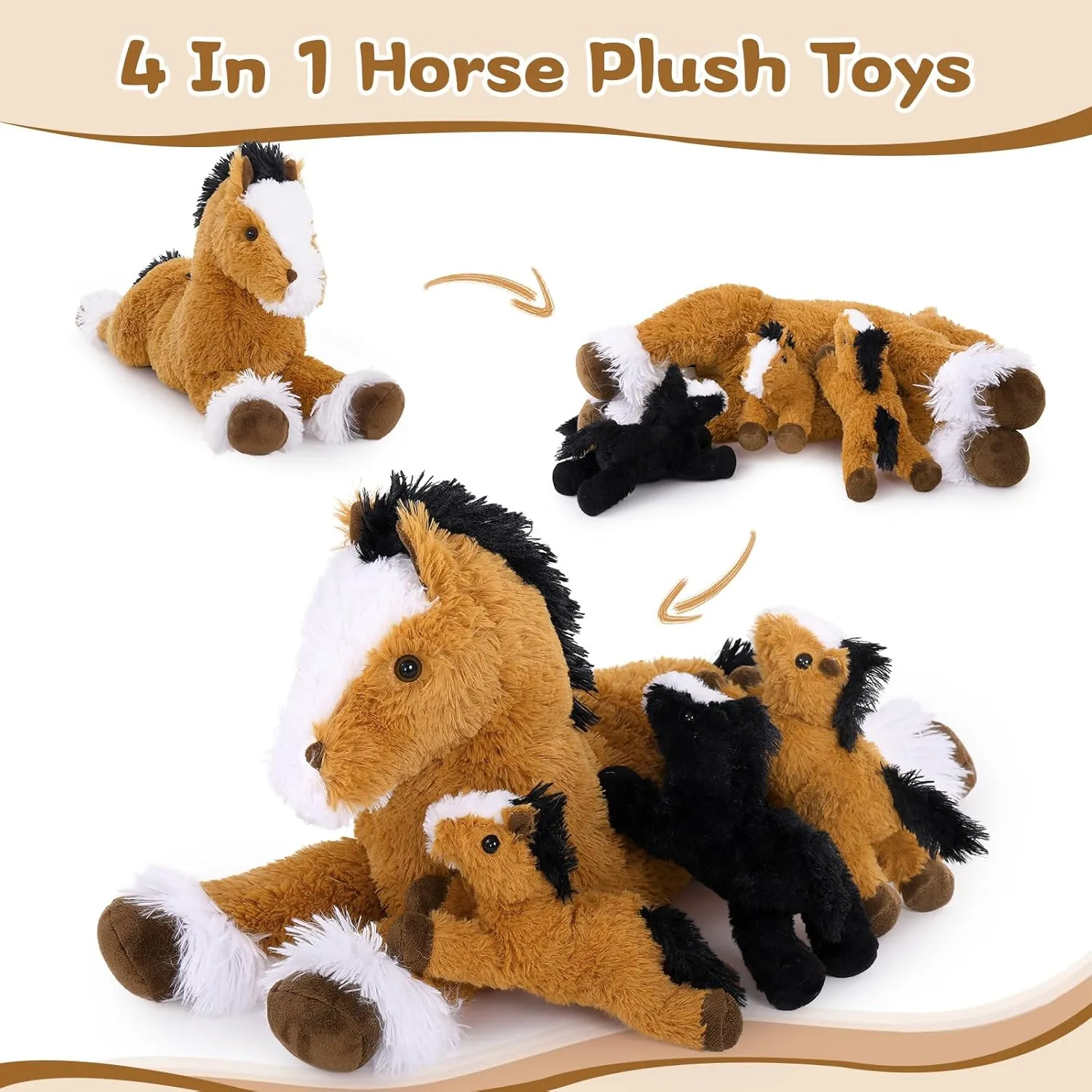 MaoGoLan 4 Pcs Horse Plush Stuffed Animal,Large Stuffed Mommy Horse with Babies Pony Toys Plushies, Pony Stuffed Animal Bulk for Kids Christmas Birthday Gift 21 inches