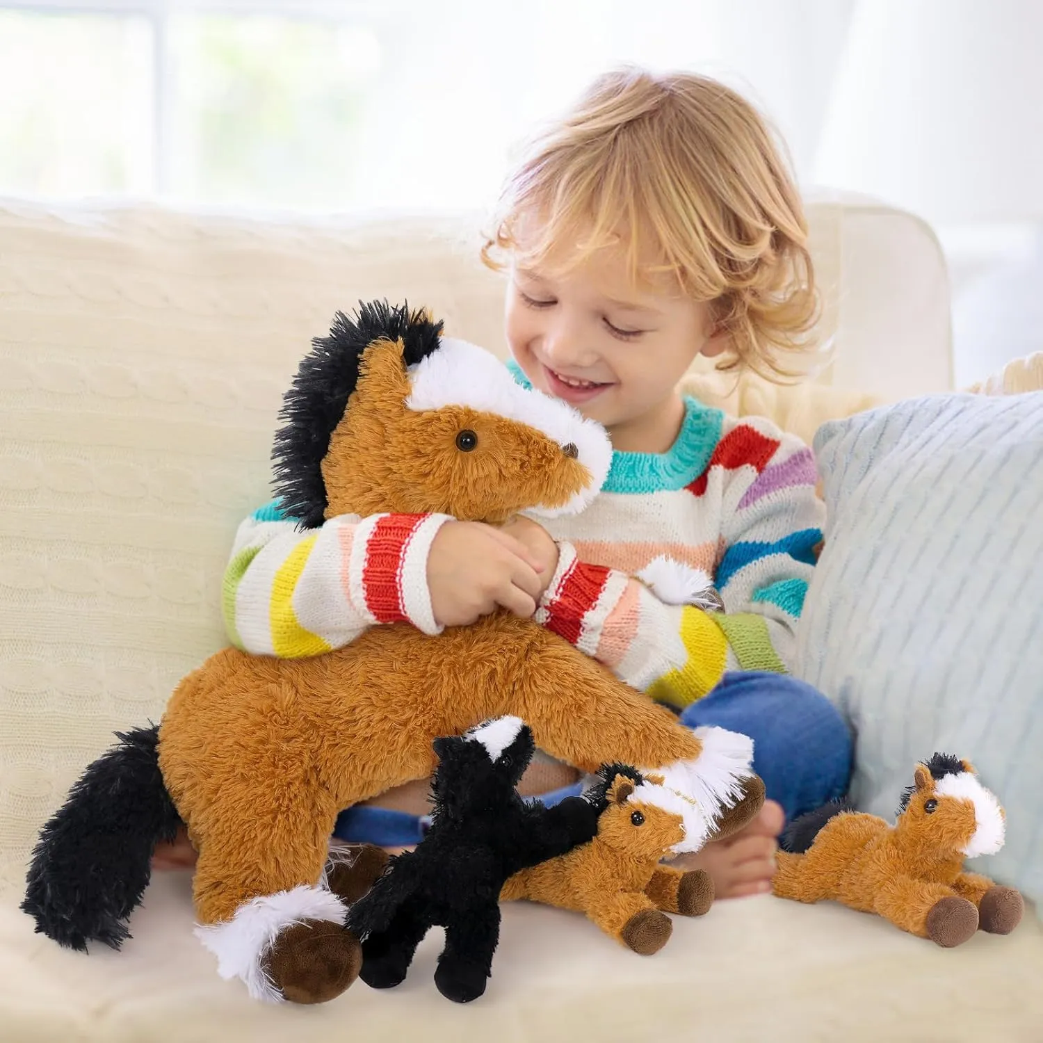 MaoGoLan 4 Pcs Horse Plush Stuffed Animal,Large Stuffed Mommy Horse with Babies Pony Toys Plushies, Pony Stuffed Animal Bulk for Kids Christmas Birthday Gift 21 inches