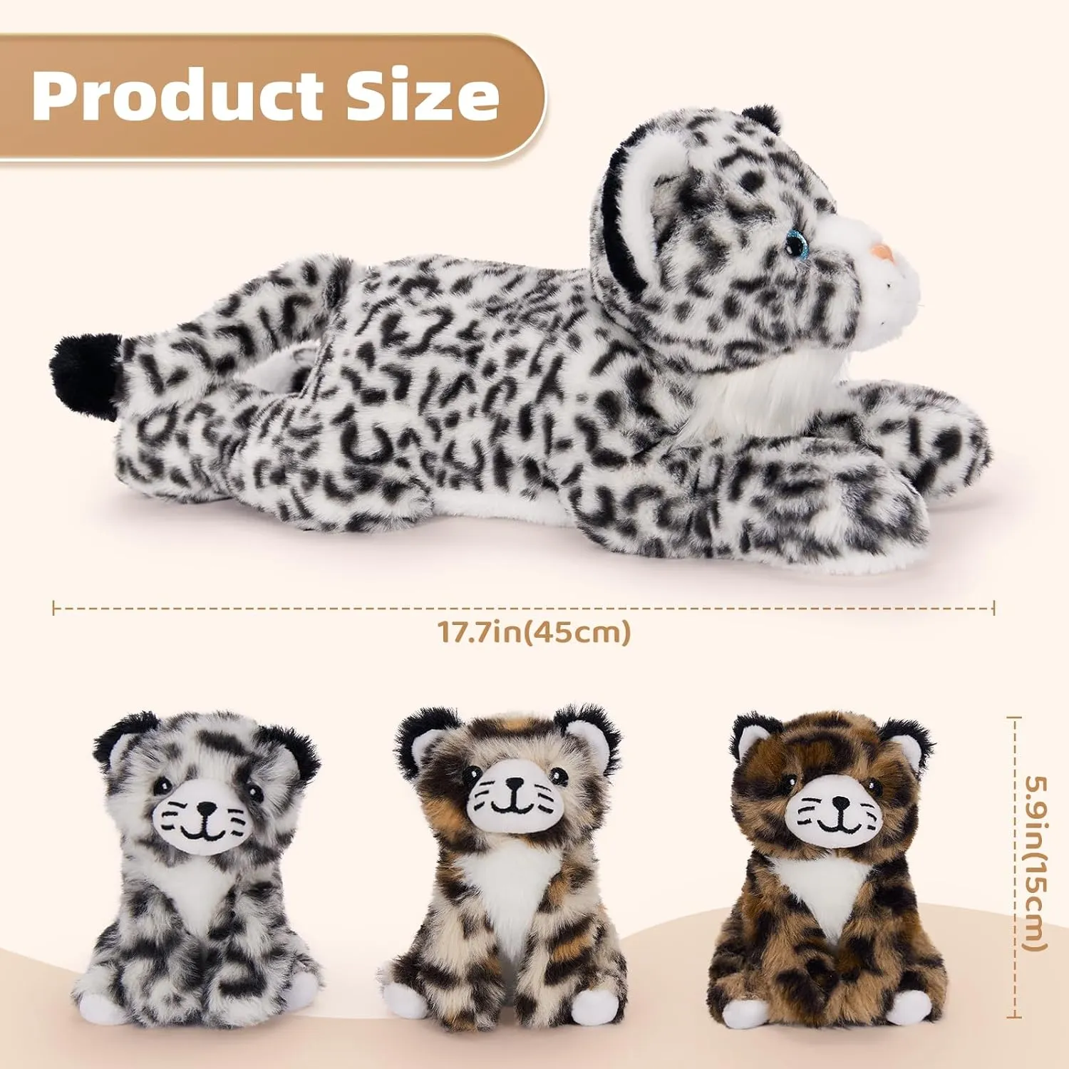 MaoGoLan Snow Leopard Stuffed Animals with Babies,4 Pcs Leopard Plushies for Girls,Mama and Baby Cheetah Stuffed Animal,Cheetah Plushies with 3 Cubs for Kids,Christmas Birthday Gift