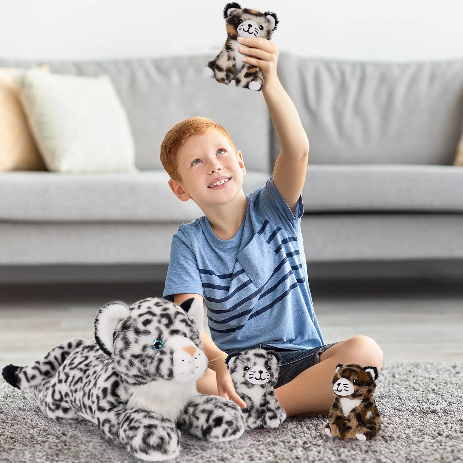 MaoGoLan Snow Leopard Stuffed Animals with Babies,4 Pcs Leopard Plushies for Girls,Mama and Baby Cheetah Stuffed Animal,Cheetah Plushies with 3 Cubs for Kids,Christmas Birthday Gift