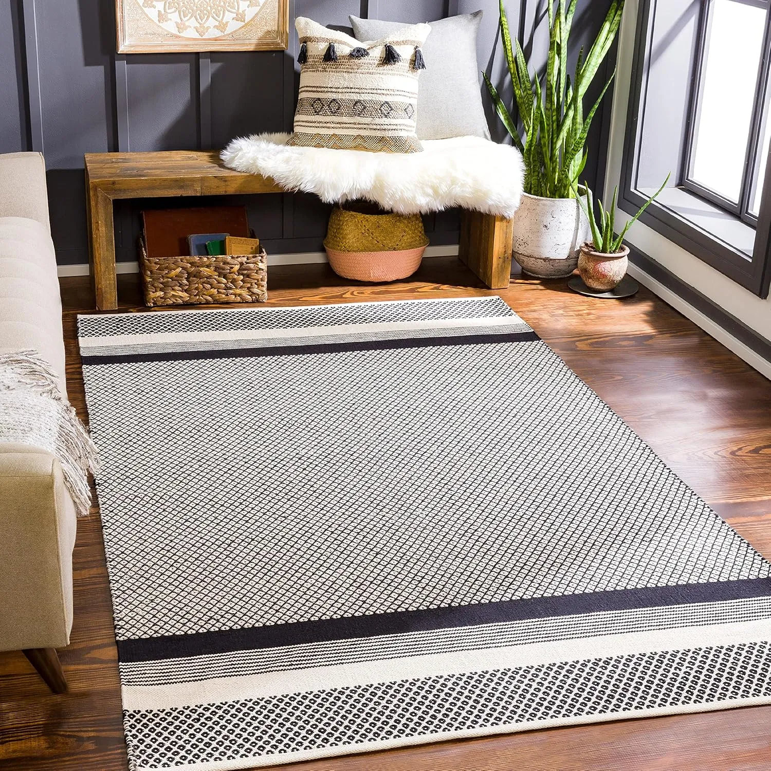 Mark&Day Area Rugs, 2x8 Stillman Valley Rustic Black Runner Area Rug, Black White Carpet for Hallway, Kitchen, Bedroom or Living Room (2'6" x 8' Runner)