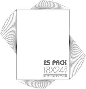 Mat Board Center, Pack of 25, 18x24 White Backing Boards, 4-Ply Thickness Cardboard for Picture/Photo/Framing Back Support
