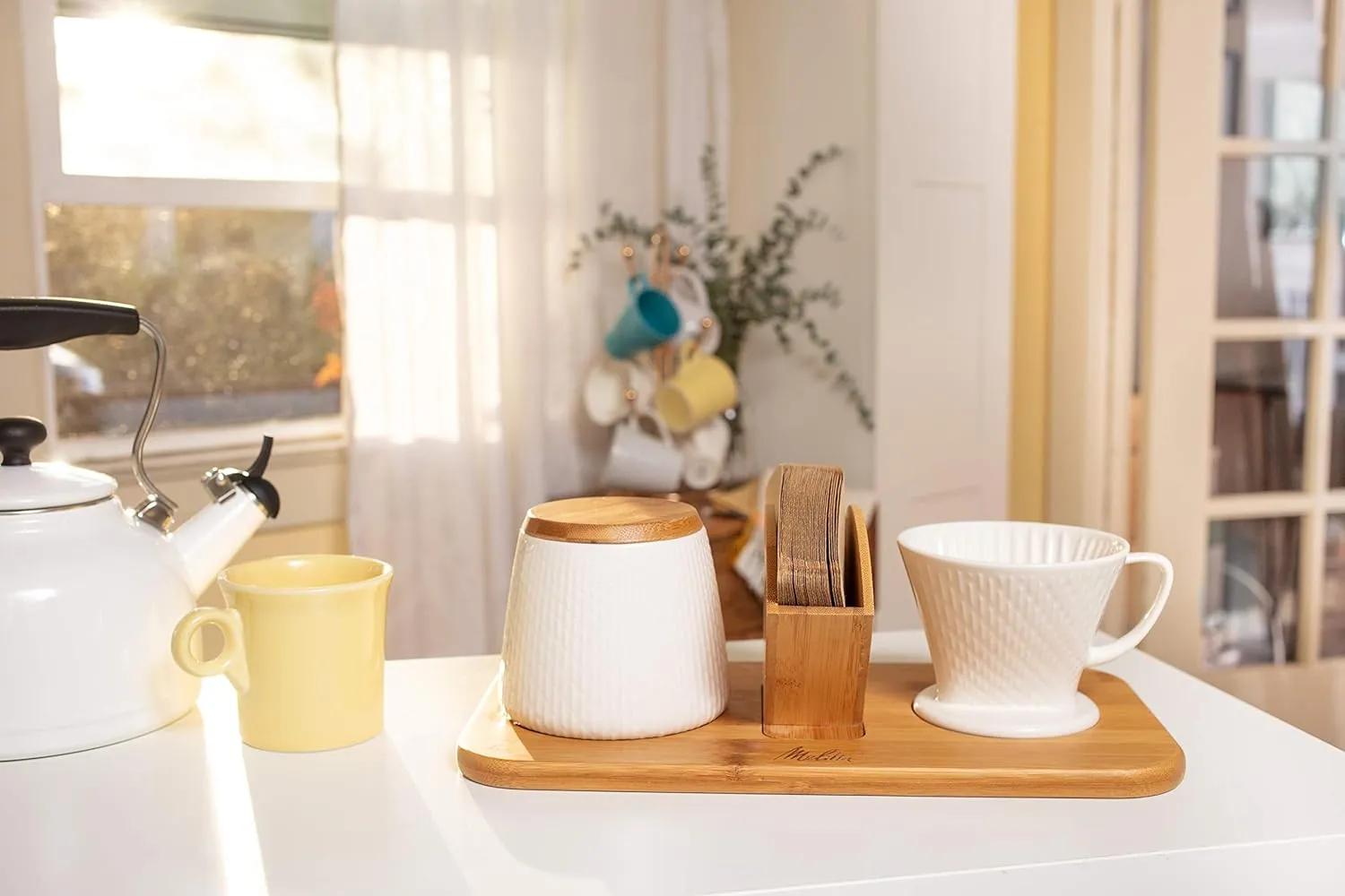 Melitta Artisan Porcelain Pour-Over Coffeemaker and Canister Set, White