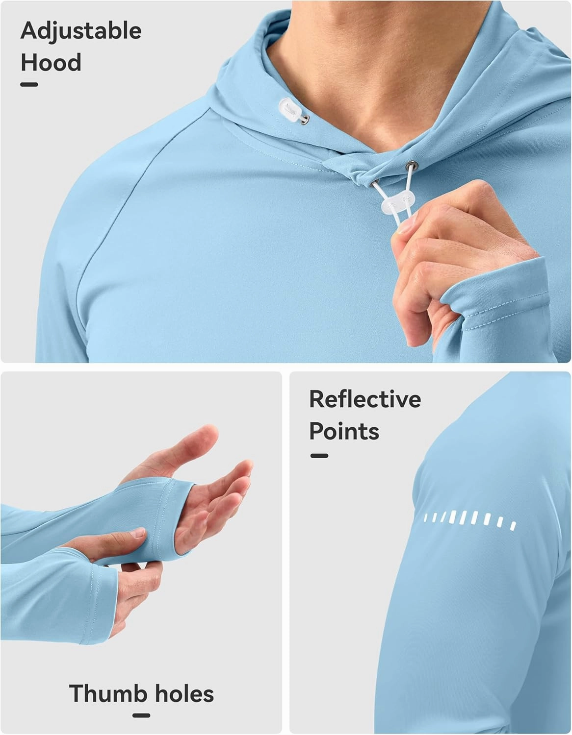 Men's Sun Protection Hoodie Shirt UPF 50  Long Sleeve Fishing Rash Guard UV SPF Summer Lightweight Hiking Shirt for Men