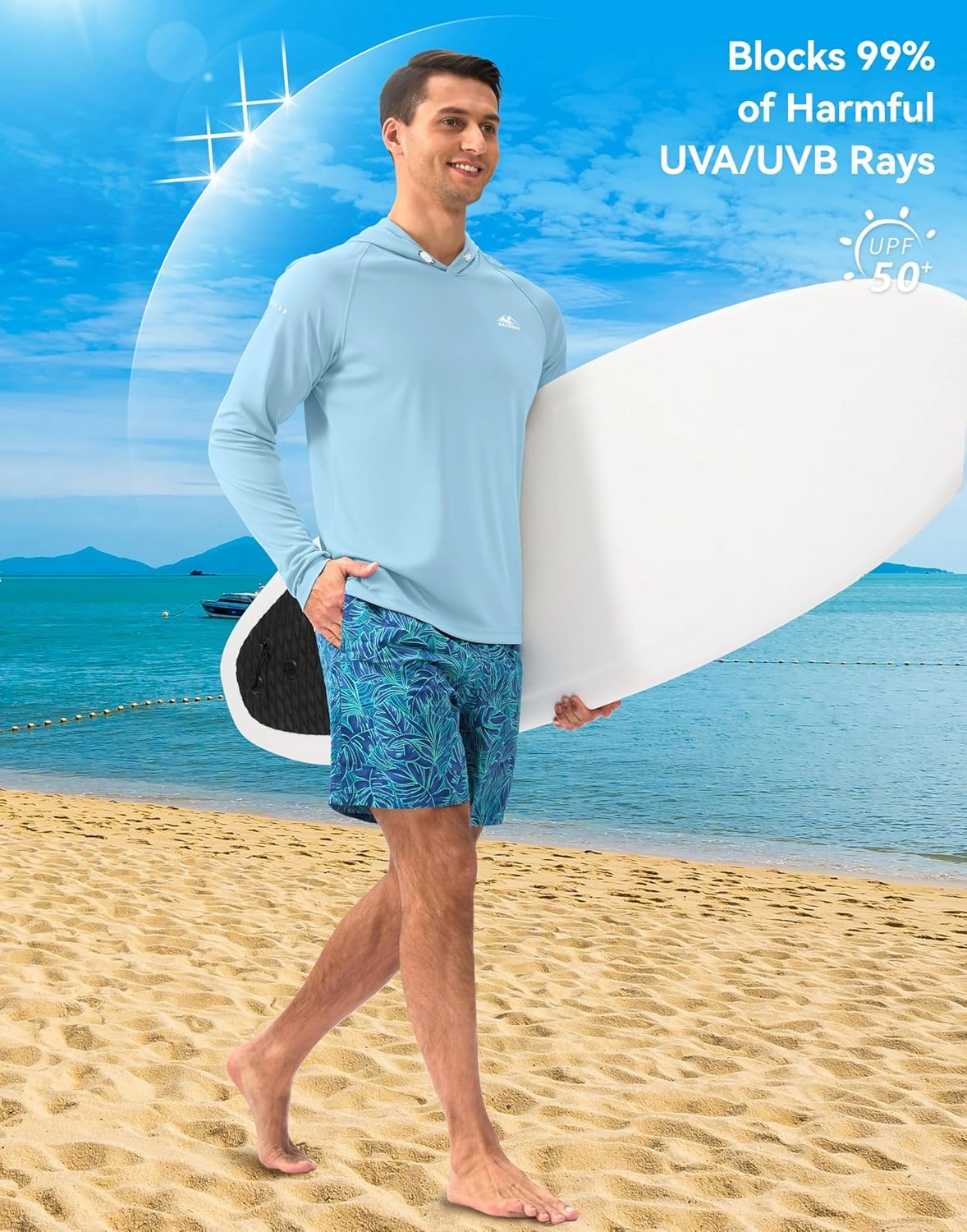Men's Sun Protection Hoodie Shirt UPF 50  Long Sleeve Fishing Rash Guard UV SPF Summer Lightweight Hiking Shirt for Men