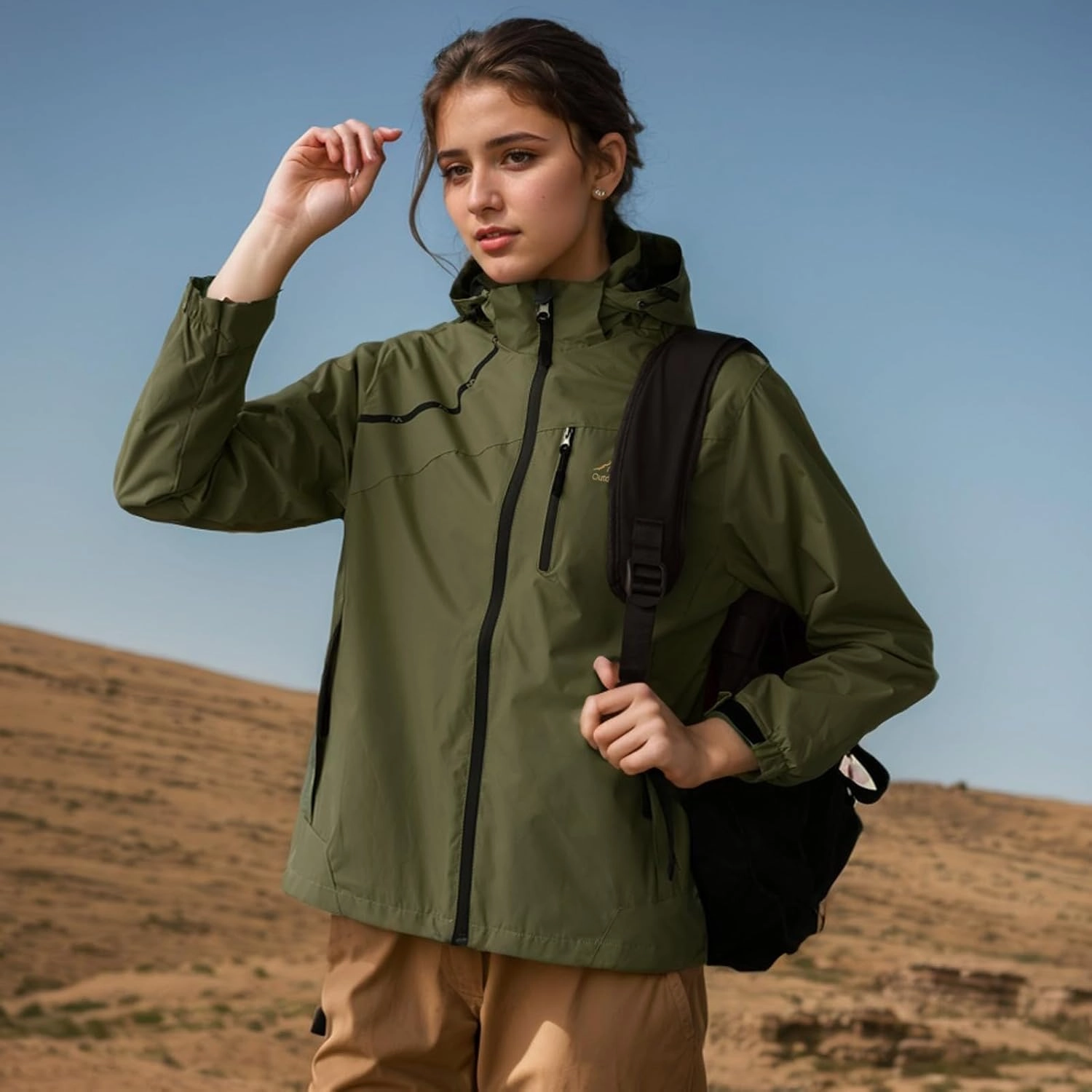 Men's Women's Waterproof Lightweight Rain Jacket Removable Hooded Windbreaker Raincoat Outdoor Windproof Casual