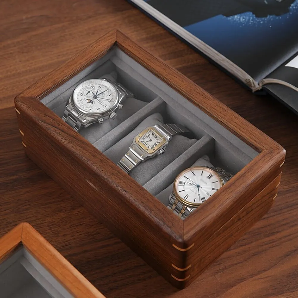 Mens Jewellery Box Watch Box, Men's Watch Display Collection Box, for Loved Ones, Fathers, Grandfathers, Watch Box for Storage and Display with Glass Top(Cherry Wood) Watch Gift Box