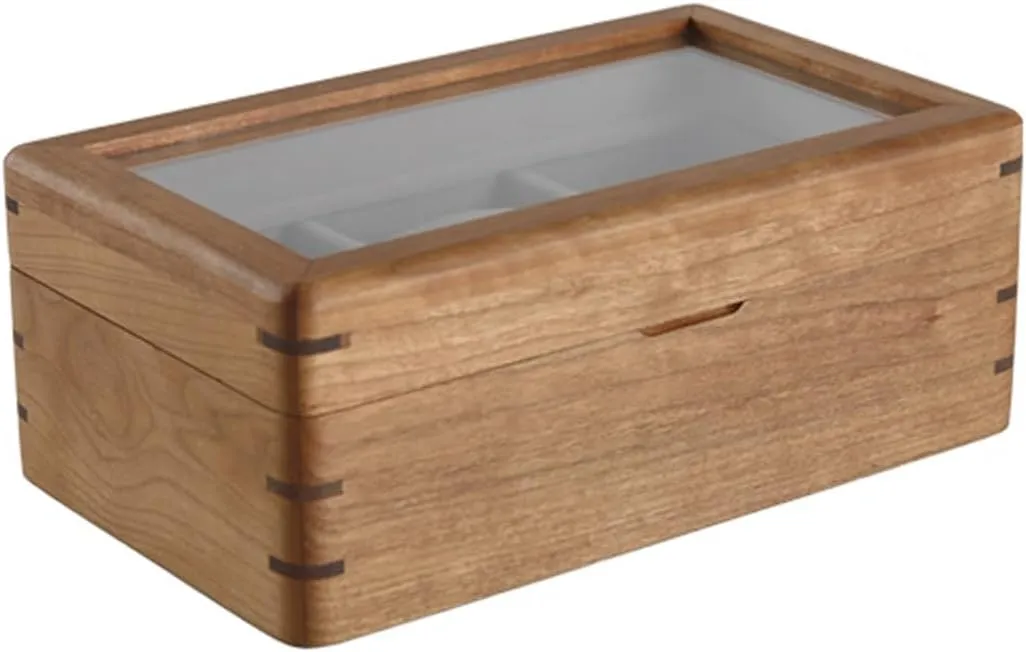 Mens Jewellery Box Watch Box, Men's Watch Display Collection Box, for Loved Ones, Fathers, Grandfathers, Watch Box for Storage and Display with Glass Top(Cherry Wood) Watch Gift Box